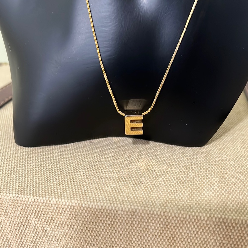 Vintage Initial E Gold Tone Necklace